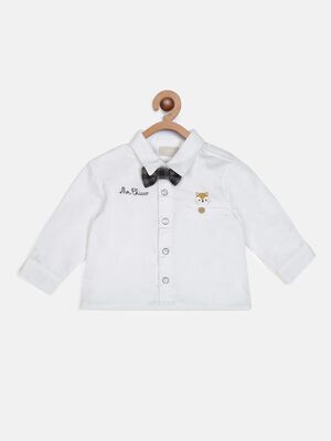 Long Sleeve Oxford Shirt - White With Bow